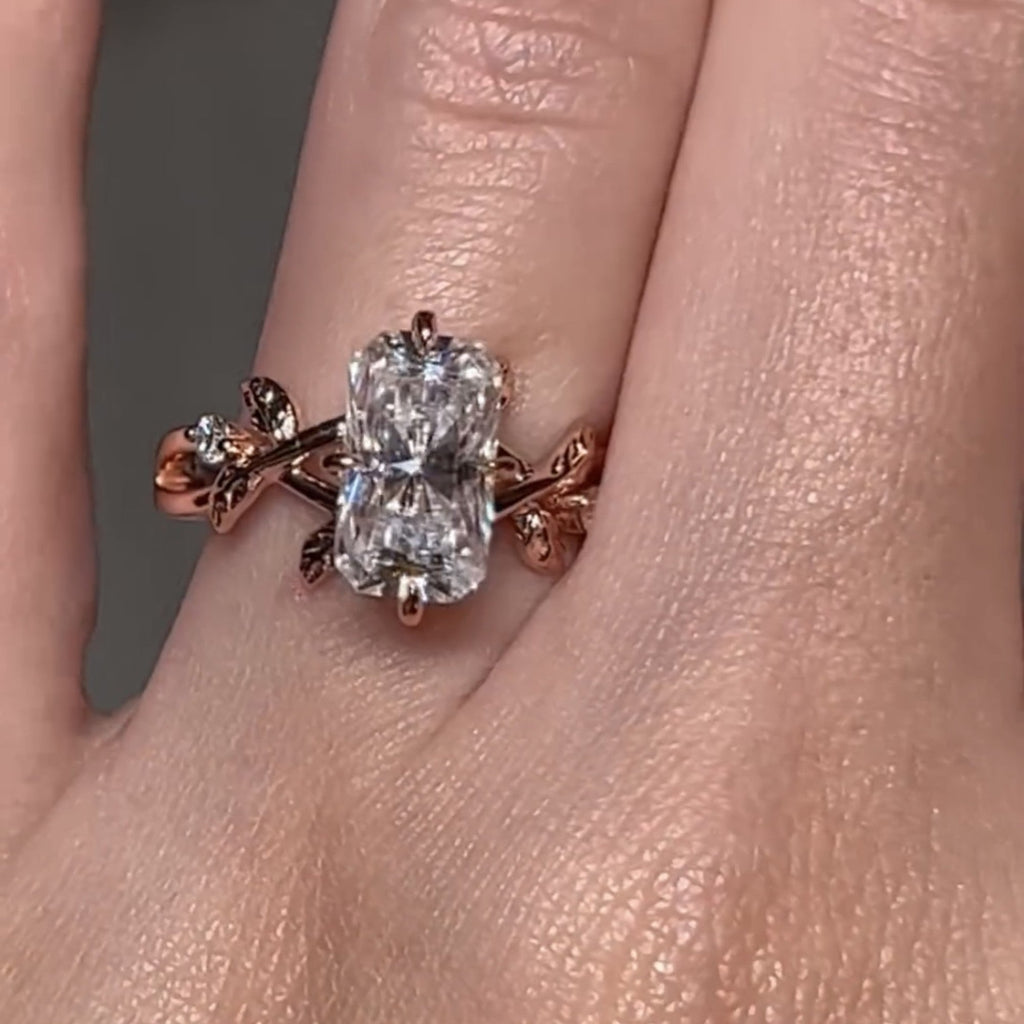 Art Deco Radiant Moissanite Engagement Ring Vintage Gold Wedding Ring Floral Set Anniversary Rings For Women Nature Inspired Ring