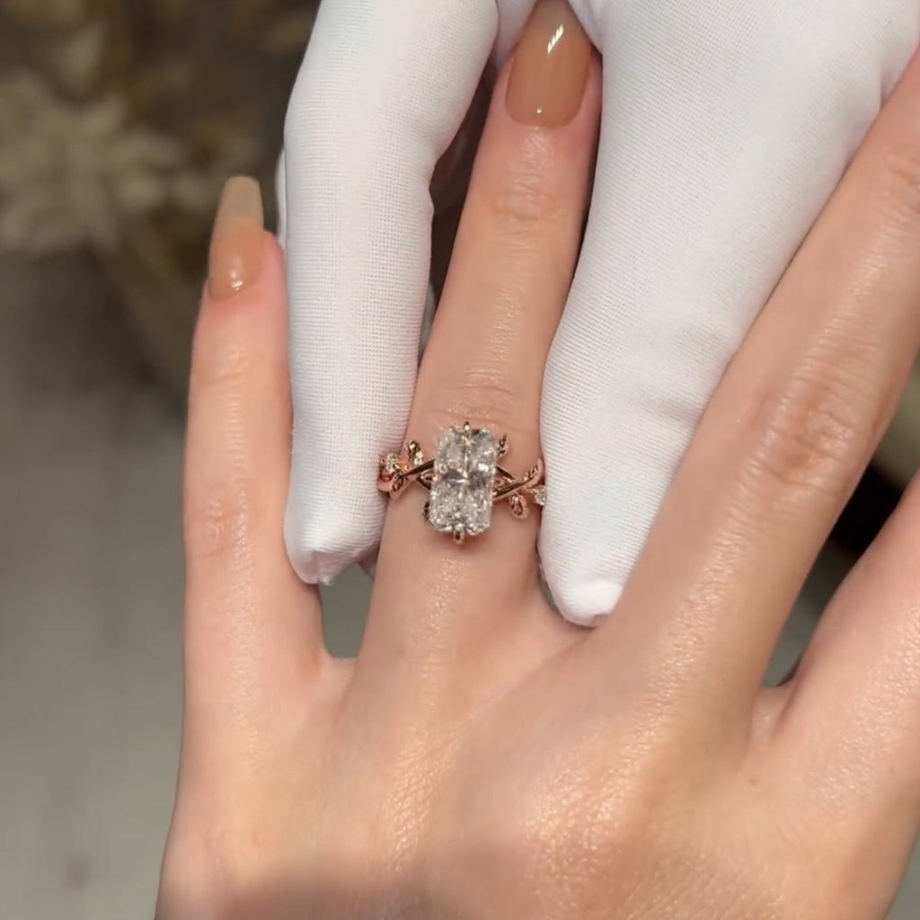 Art Deco Radiant Moissanite Engagement Ring Vintage Gold Wedding Ring Floral Set Anniversary Rings For Women Nature Inspired Ring
