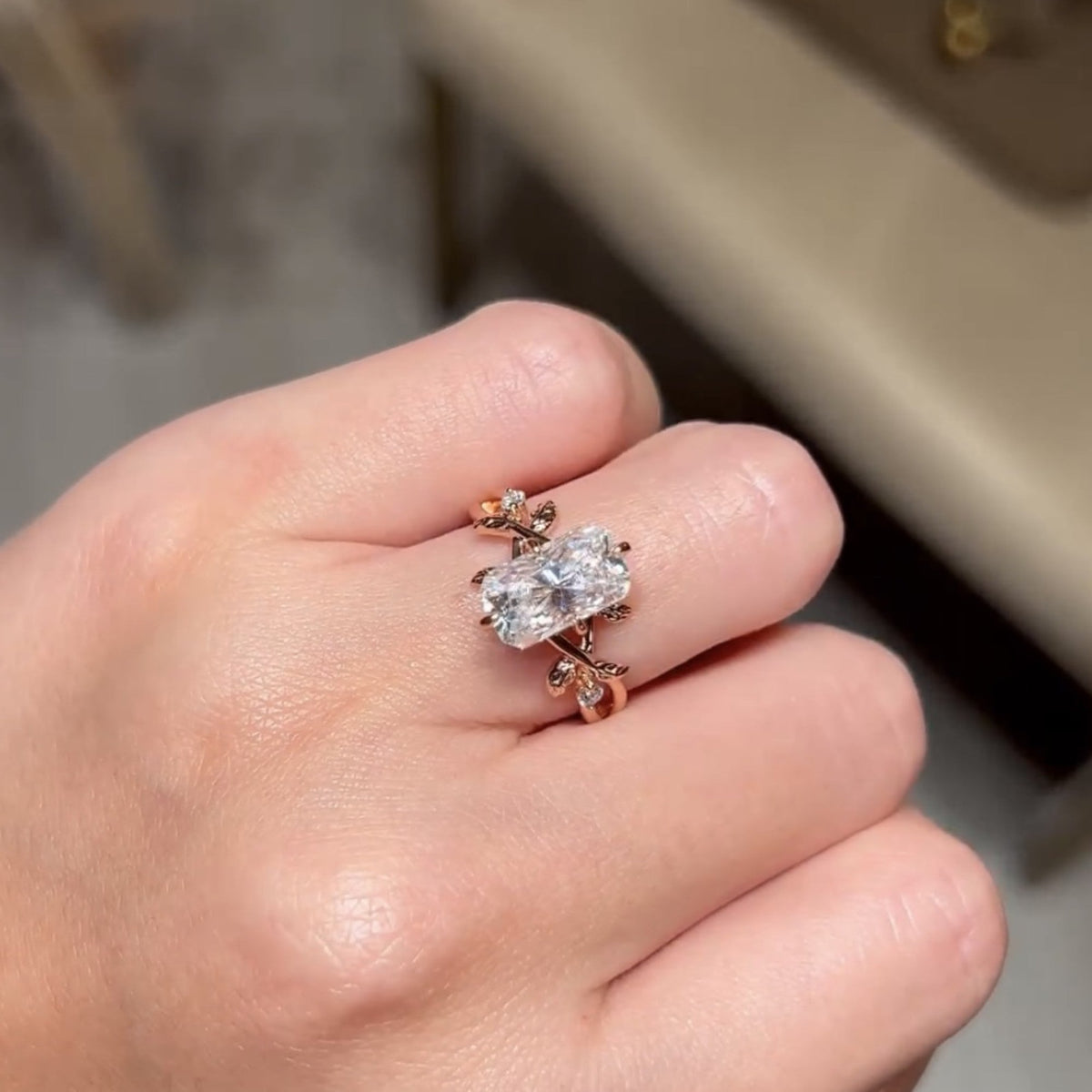 Art Deco Radiant Lab Grown Engagement Ring Vintage Gold Wedding Ring Floral Set Anniversary Rings For Women Nature Inspired Ring