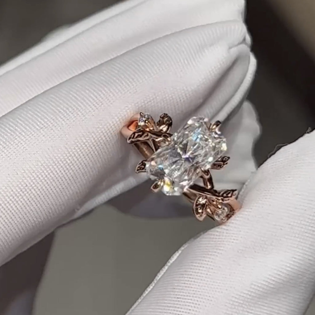 Art Deco Radiant Lab Grown Engagement Ring Vintage Gold Wedding Ring Floral Set Anniversary Rings For Women Nature Inspired Ring
