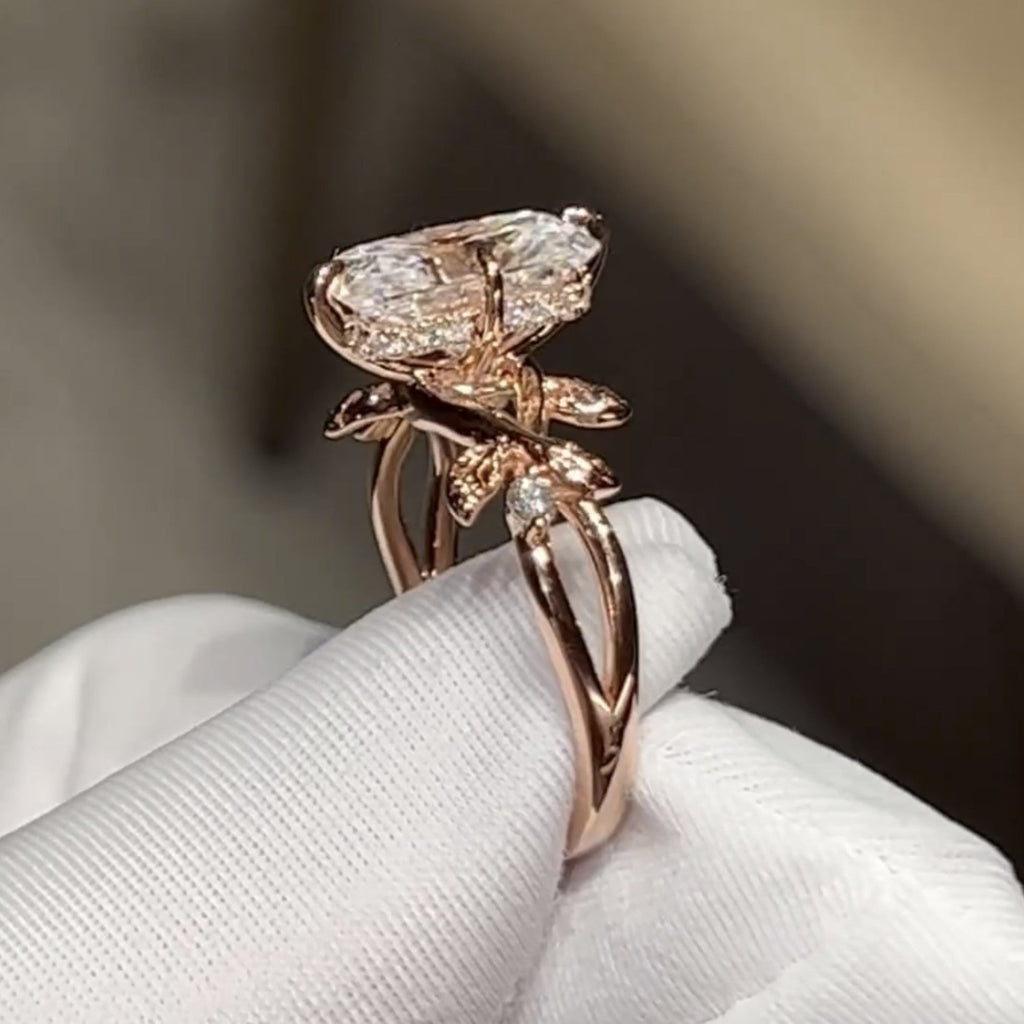 Art Deco Radiant Moissanite Engagement Ring Vintage Gold Wedding Ring Floral Set Anniversary Rings For Women Nature Inspired Ring