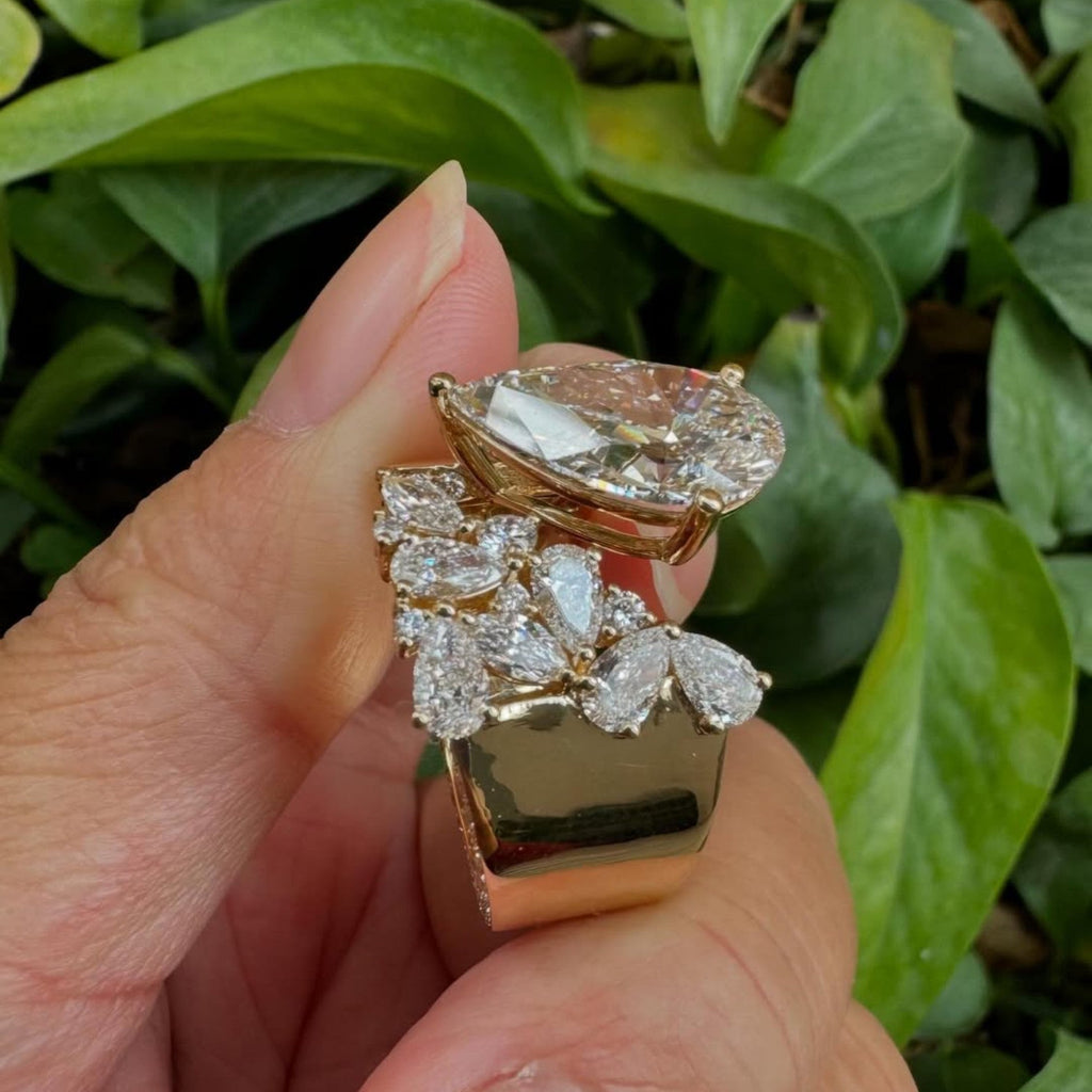 4.00 CT Open Gap Pear Cut Moissanite Engagement Ring Solid Gold Wedding Ring Antique Cocktail Ring Unique Ring Anniversary Rings For Women