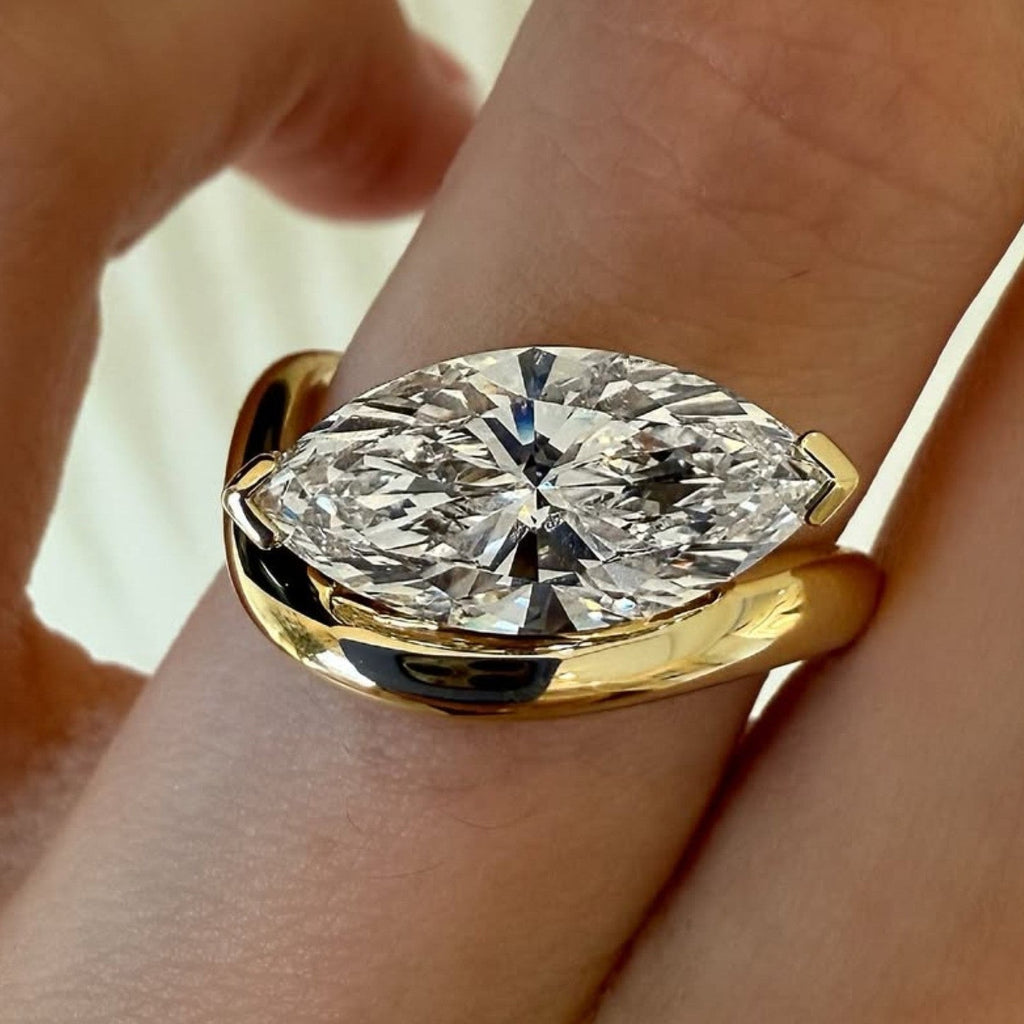 East West Marquise Moissanite Engagement Ring V Prong Solitaire Wedding Ring