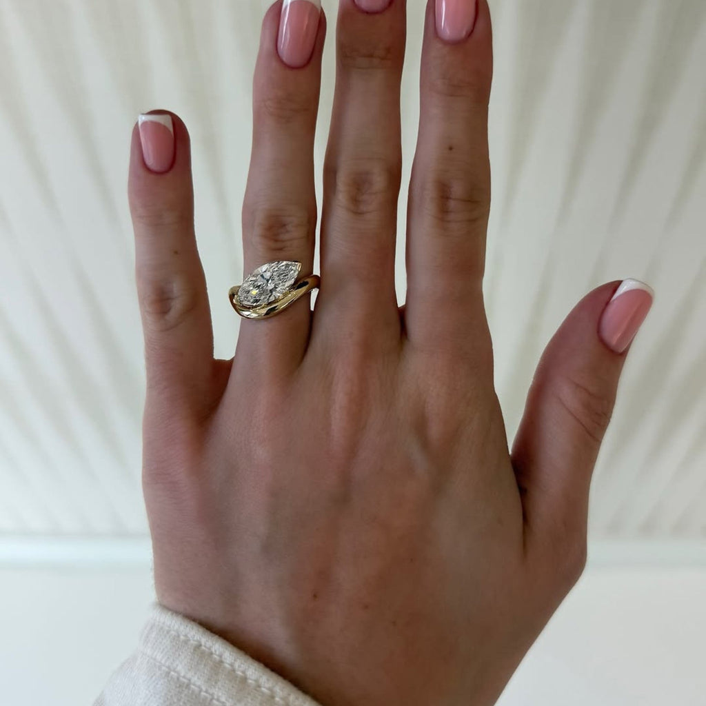 East West Marquise Lab Grown Engagement Ring V Prong Solitaire Wedding Ring