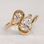 2.50 TCW Toi Et Moi Pear Cut Lab Grown Ring Pear Curve Band Engagement Ring Gold You And Me Ring Two Stone Wedding Ring Anniversary Ring