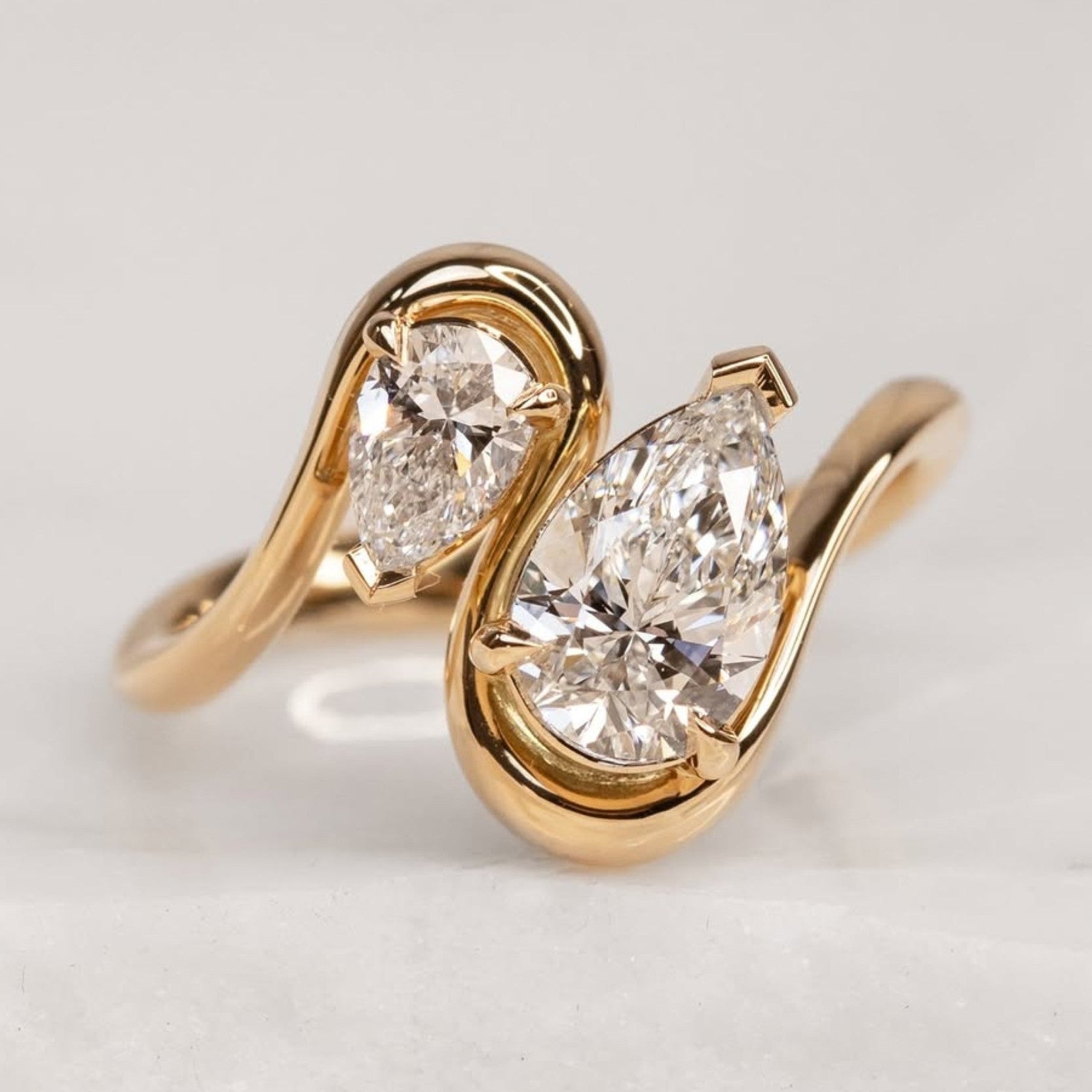 2.50 TCW Toi Et Moi Pear Cut Lab Grown Ring Pear Curve Band Engagement Ring Gold You And Me Ring Two Stone Wedding Ring Anniversary Ring