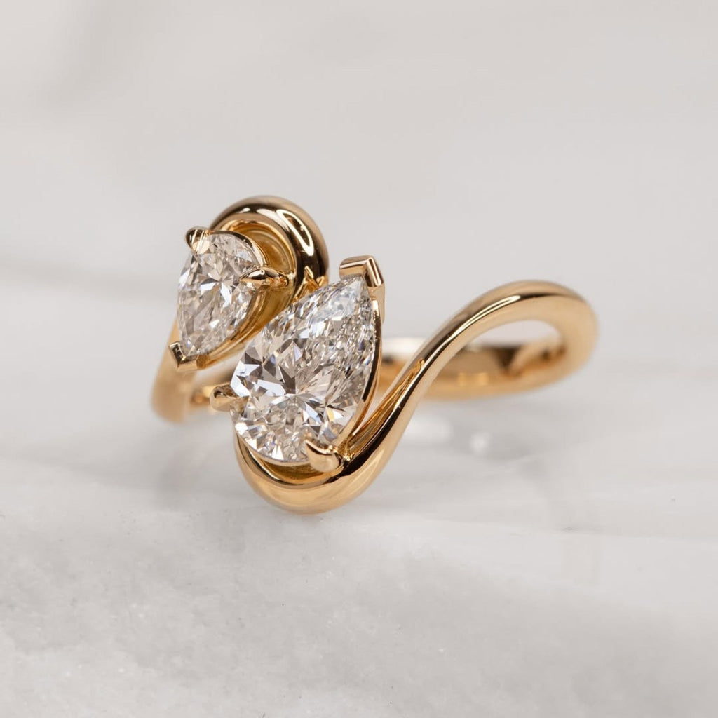 2.50 TCW Toi Et Moi Pear Cut Moissanite Ring Pear Curve Band Engagement Ring Gold You And Me Ring Two Stone Wedding Ring Anniversary Ring