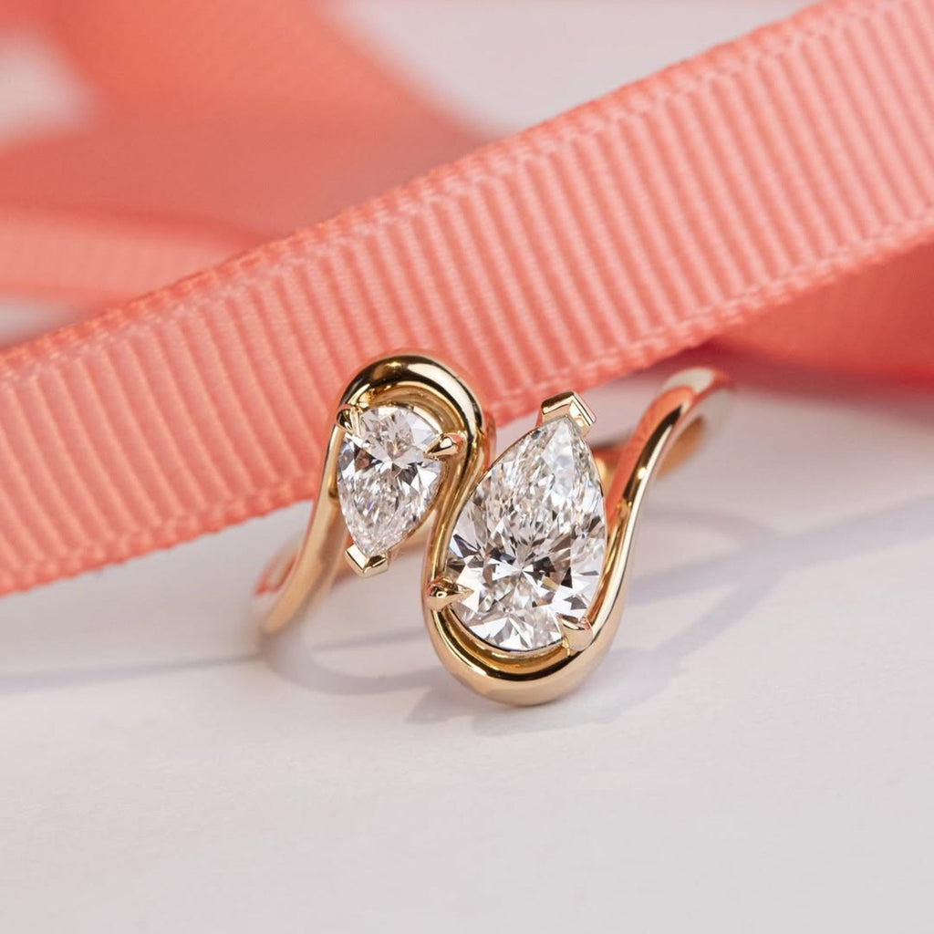 2.50 TCW Toi Et Moi Pear Cut Moissanite Ring Pear Curve Band Engagement Ring Gold You And Me Ring Two Stone Wedding Ring Anniversary Ring
