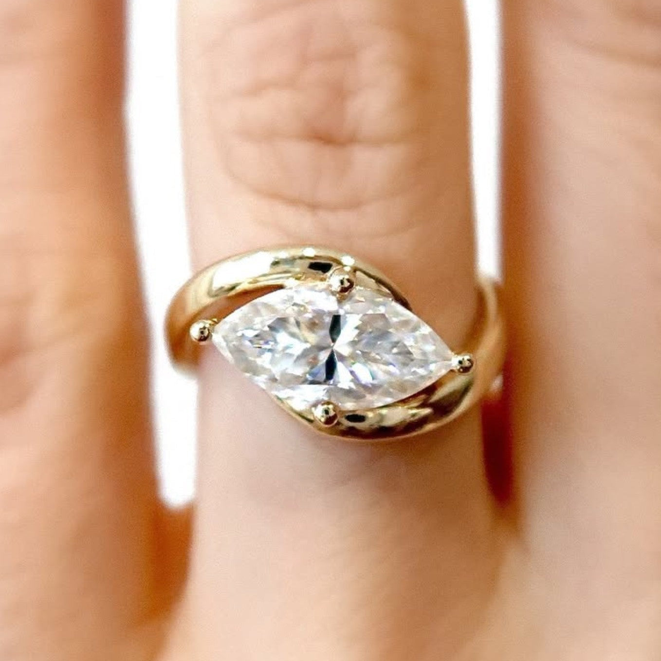 East West Marquise Cut Moissanite Engagement Ring Solid Gold Solitaire Ring Wedding Ring Anniversary Rings For Women Promise Ring