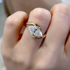 East West Marquise Cut Lab Grown Engagement Ring Solid Gold Solitaire Ring Wedding Ring Anniversary Rings For Women Promise Ring
