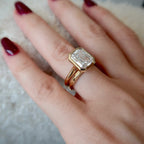 Bezel Set Emerald Cut Lab Grown Engagement Ring Set Gold Bridal Set Solitaire Ring With Matching Band Wedding Ring Set For Women