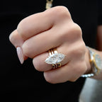 Marquise Cut Lab Grown Engagement Ring Trio Band Solitaire Ring Solid Gold Wedding Ring Anniversary Ring  For Women