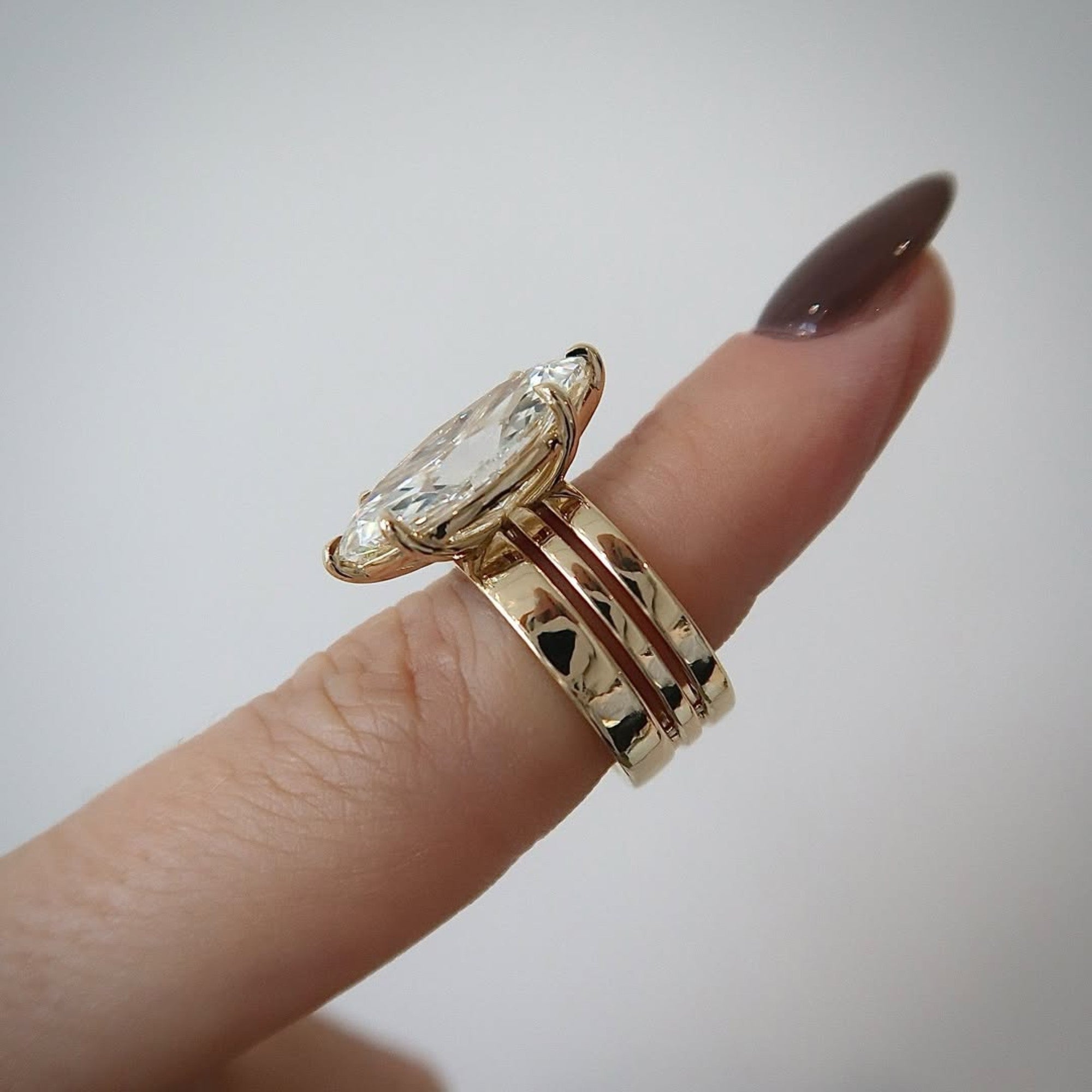 Marquise Cut Lab Grown Engagement Ring Trio Band Solitaire Ring Solid Gold Wedding Ring Anniversary Ring  For Women