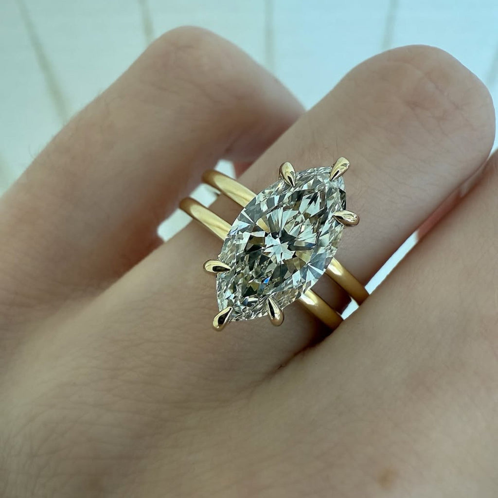 Double Band Marquise Cut Moissanite Engagement Ring Hidden Halo Solid Gold Wedding Ring Solitaire Ring Anniversary Rings For Women
