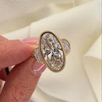 Bezel Set Elongated Oval Cut Engagement Ring Three Stone  Oval Lab Grown Ring  Past Present Future Ring Wedding Rings For Her