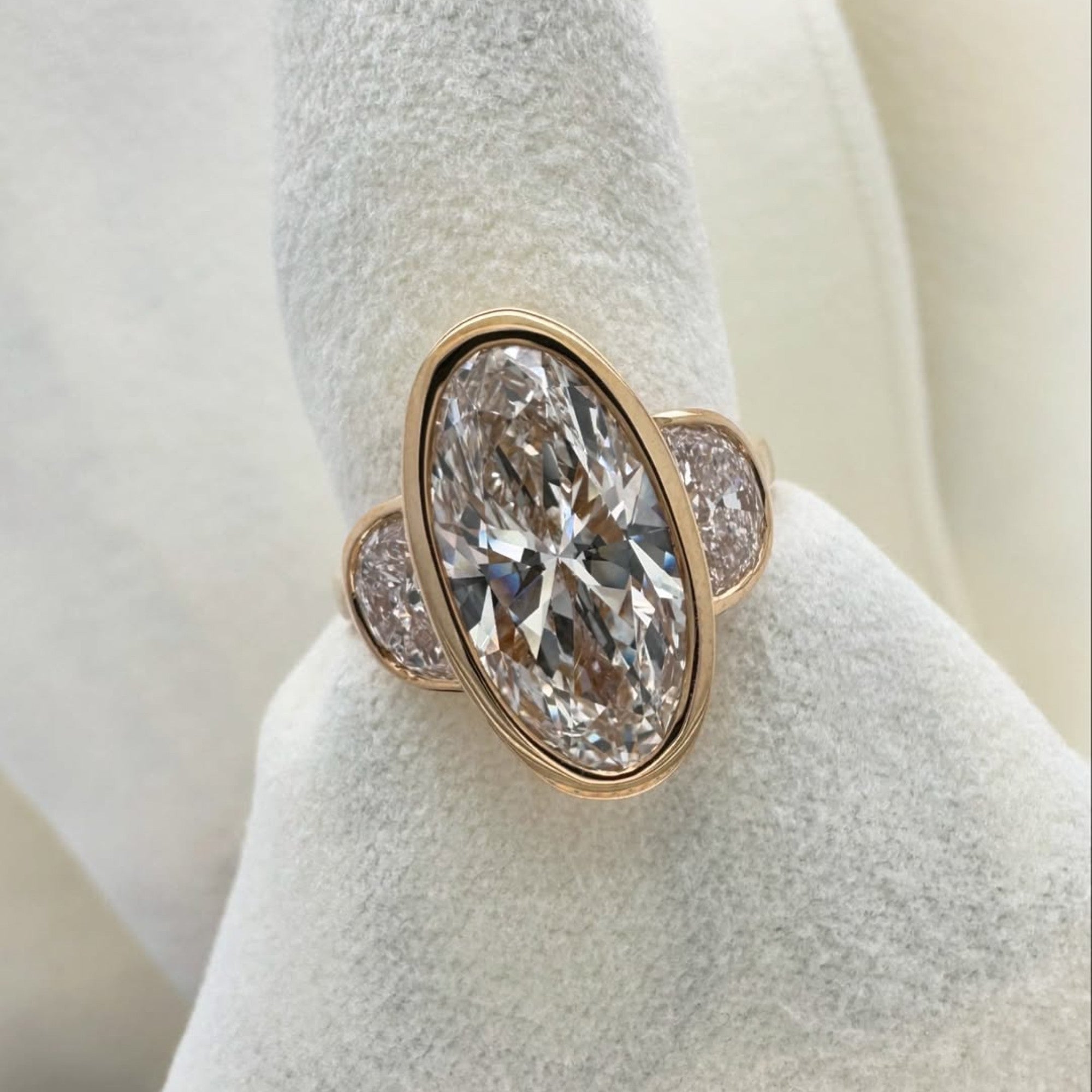 Bezel Set Elongated Oval Cut Engagement Ring Three Stone  Oval Lab Grown Ring  Past Present Future Ring Wedding Rings For Her