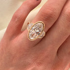 Bezel Set Elongated Oval Cut Engagement Ring Three Stone  Oval Moissanite Ring  Past Present Future Ring Wedding Rings For Her