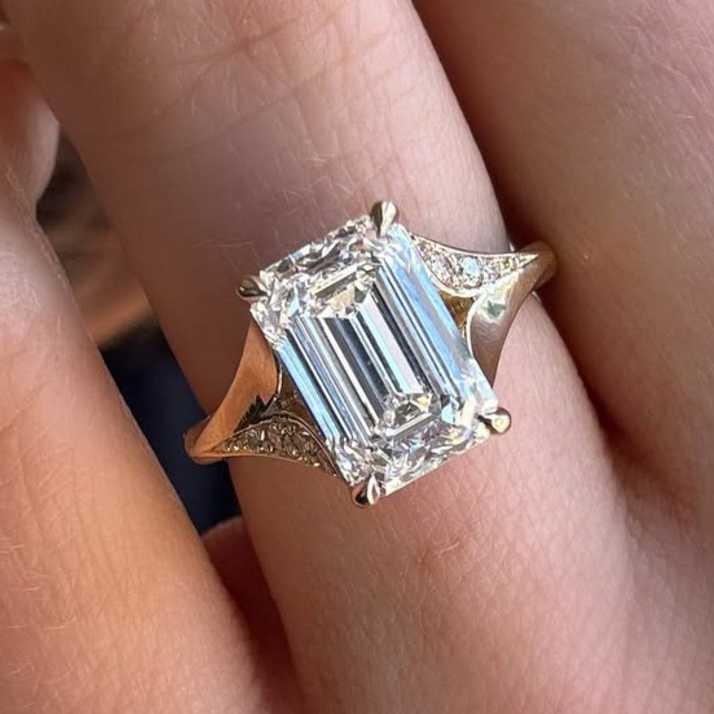 Emerald Cut Moissanite Engagement Ring Split Shank Hidden Halo Ring  Wedding Ring Anniversary Ring For Women Gift For
