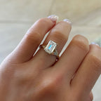 Emerald Cut Moissanite Engagement Ring Split Shank Hidden Halo Ring  Wedding Ring Anniversary Ring For Women Gift For