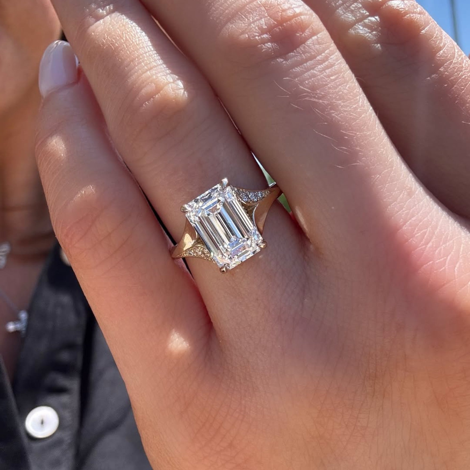 Emerald Cut Moissanite Engagement Ring Split Shank Hidden Halo Ring  Wedding Ring Anniversary Ring For Women Gift For
