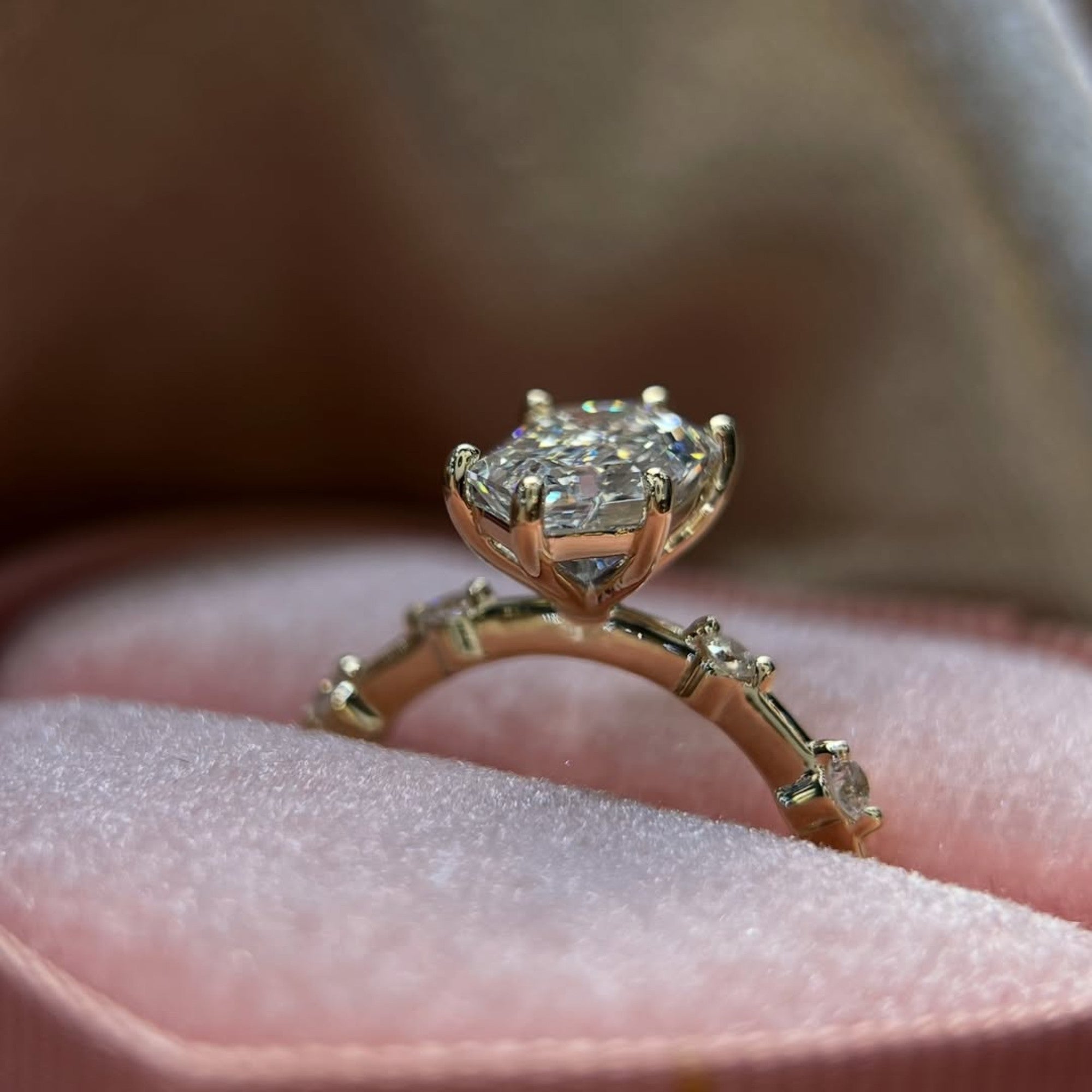 Hexagon Lab Grown Engagement Ring Distance Pave Ring Wedding Ring Anniversary Ring For Women Antique Diamond Ring