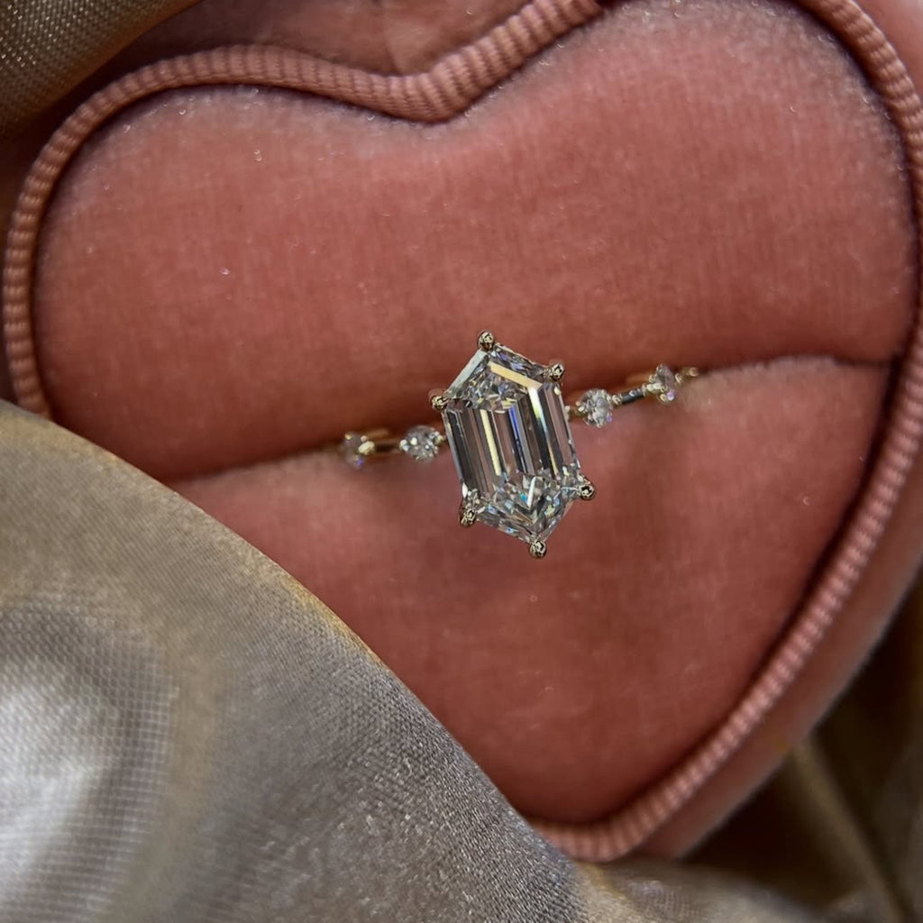 Hexagon Lab Grown Engagement Ring Distance Pave Ring Wedding Ring Anniversary Ring For Women Antique Diamond Ring