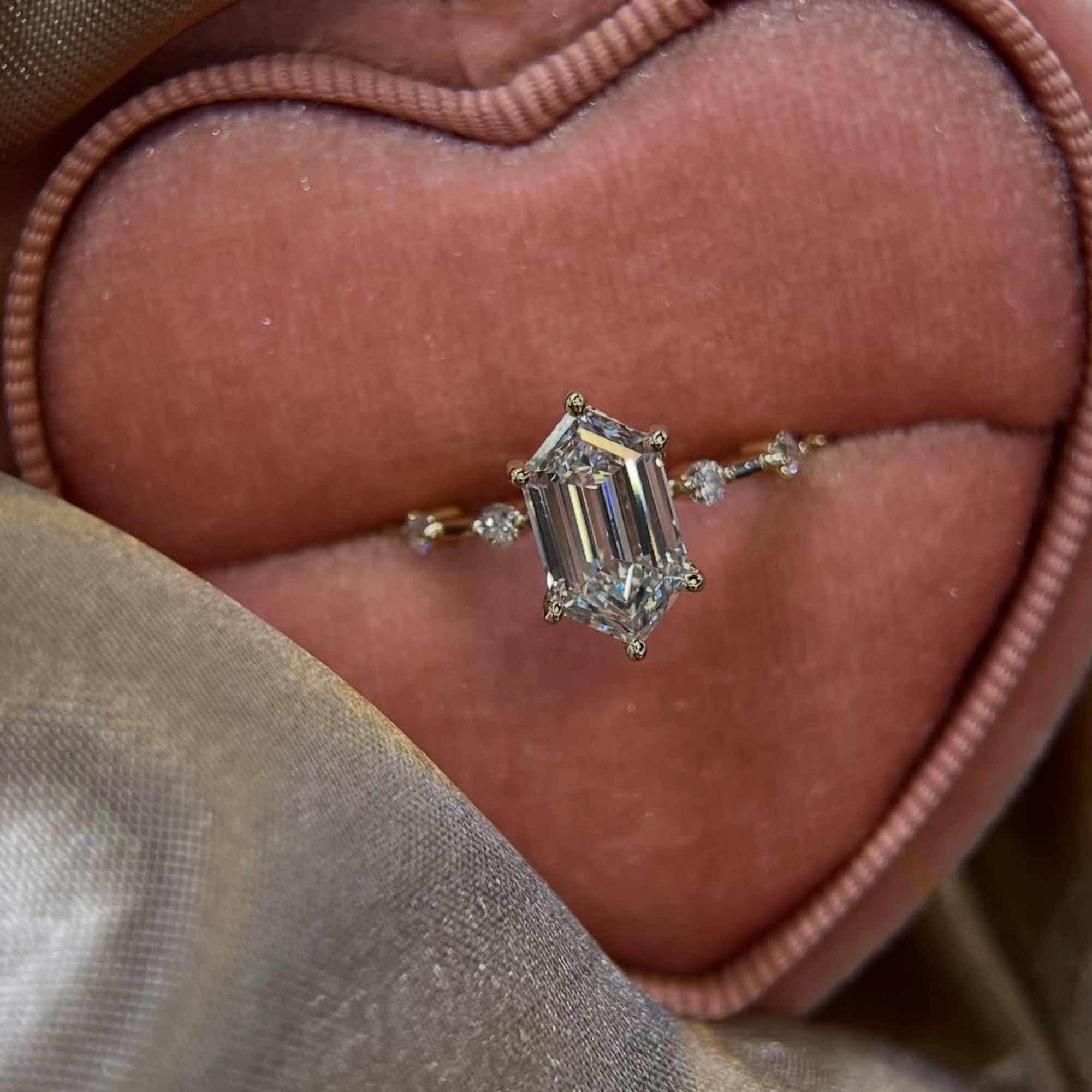 Hexagon Lab Grown Engagement Ring Distance Pave Ring Wedding Ring Anniversary Ring For Women Antique Diamond Ring