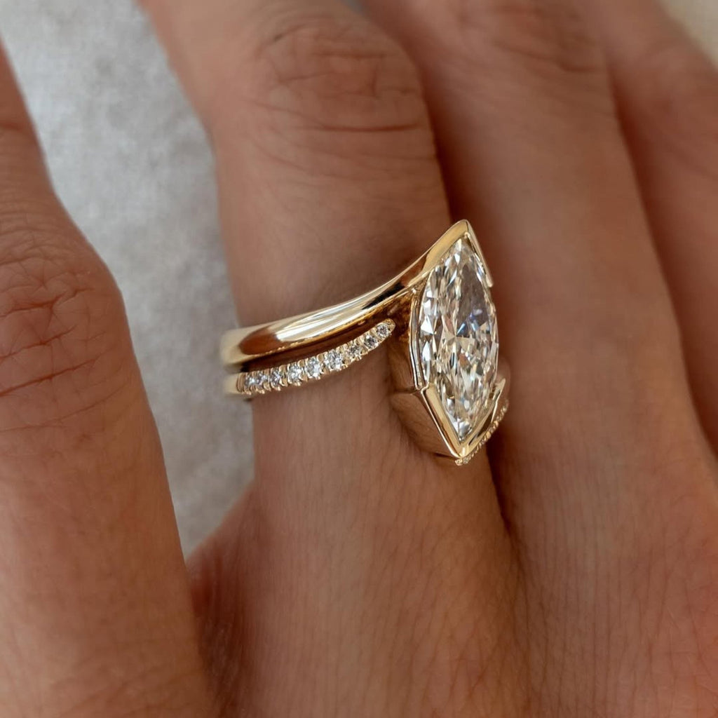 Half Bezel Set Marquise Cut Moissanite Engagement Ring Set  Bridal Sets Wedding Ring Set Anniversary Ring Set For Women