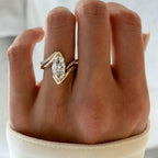 Half Bezel Set Marquise Cut Moissanite Engagement Ring Set  Bridal Sets Wedding Ring Set Anniversary Ring Set For Women