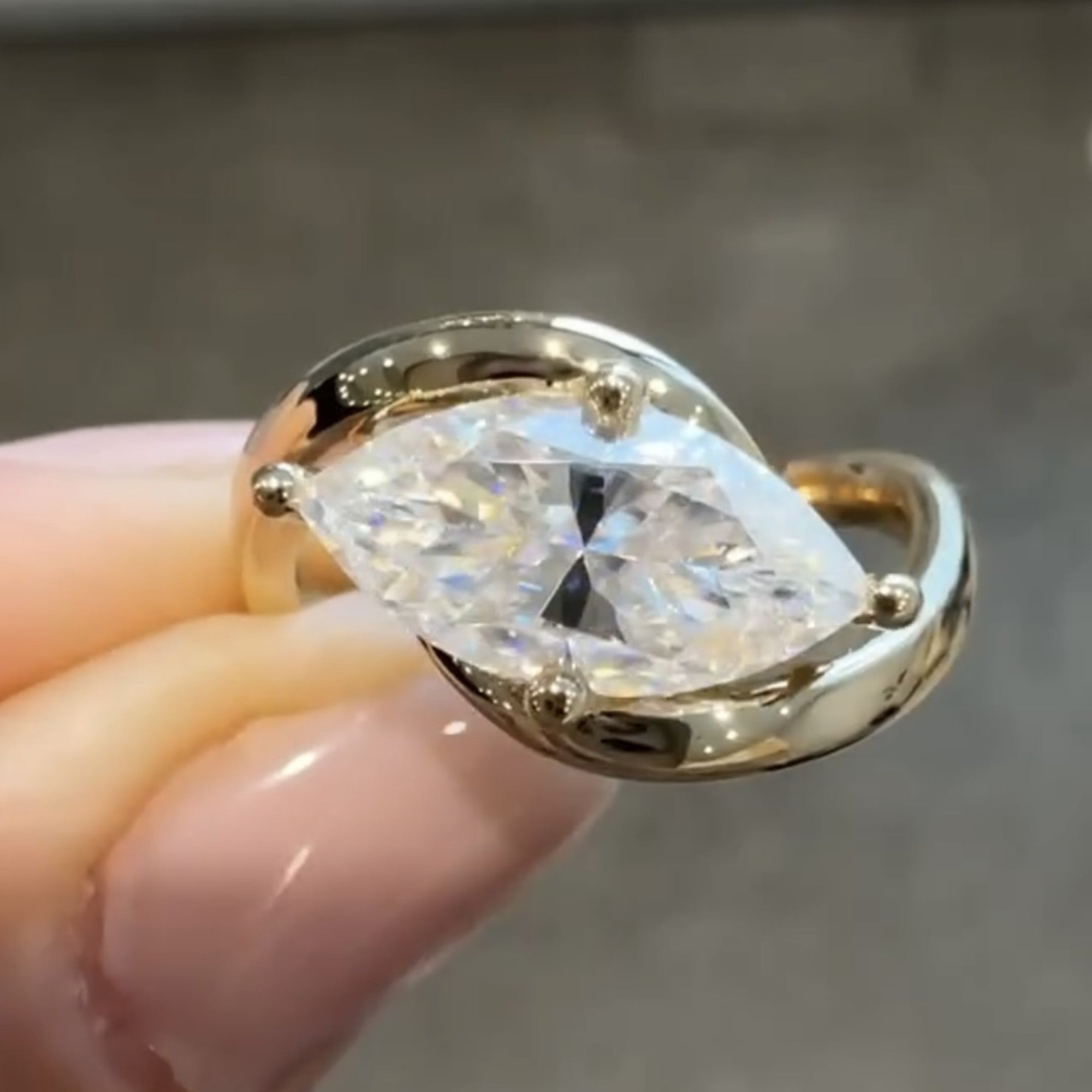 East West Marquise Cut Lab Grown Engagement Ring Solid Gold Solitaire Ring Wedding Ring Anniversary Rings For Women Promise Ring