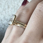 Bezel Set Emerald Cut Lab Grown Engagement Ring Set Gold Bridal Set Solitaire Ring With Matching Band Wedding Ring Set For Women