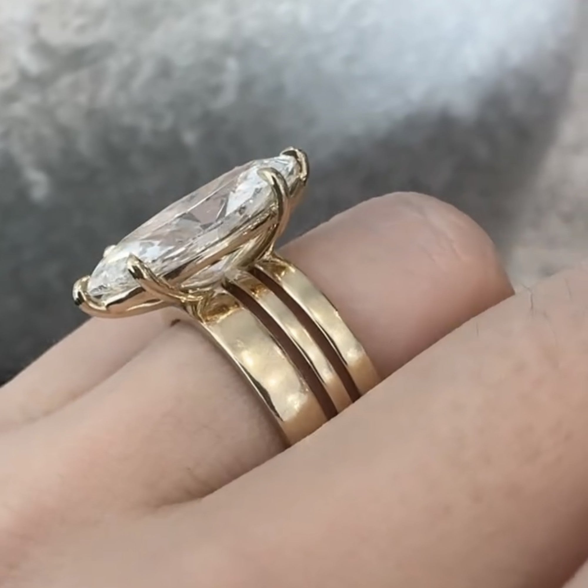 Marquise Cut Lab Grown Engagement Ring Trio Band Solitaire Ring Solid Gold Wedding Ring Anniversary Ring  For Women