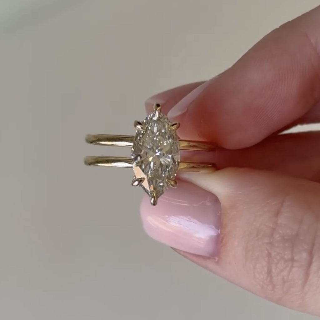 Double Band Marquise Cut Lab Grown Engagement Ring Hidden Halo Solid Gold Wedding Ring Solitaire Ring Anniversary Rings For Women