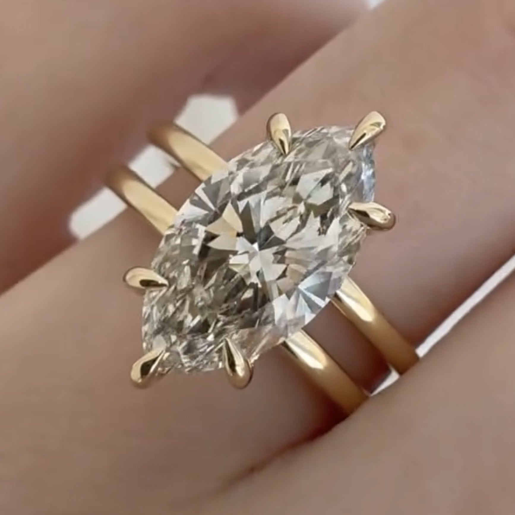 Double Band Marquise Cut Lab Grown Engagement Ring Hidden Halo Solid Gold Wedding Ring Solitaire Ring Anniversary Rings For Women