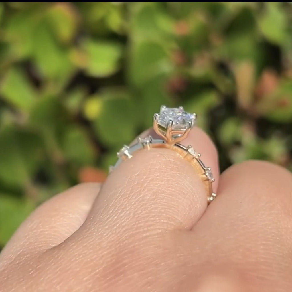 Hexagon Lab Grown Engagement Ring Distance Pave Ring Wedding Ring Anniversary Ring For Women Antique Diamond Ring