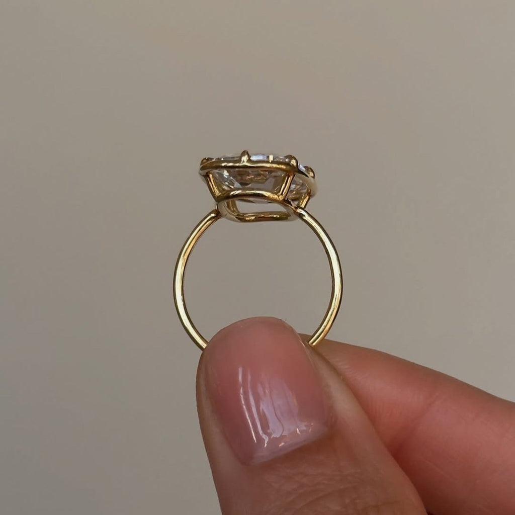 Old Mine Elongated Cushion Lab Grown Diamond Ring Vintage Style Engagement Ring Solid Gold Solitaire Ring