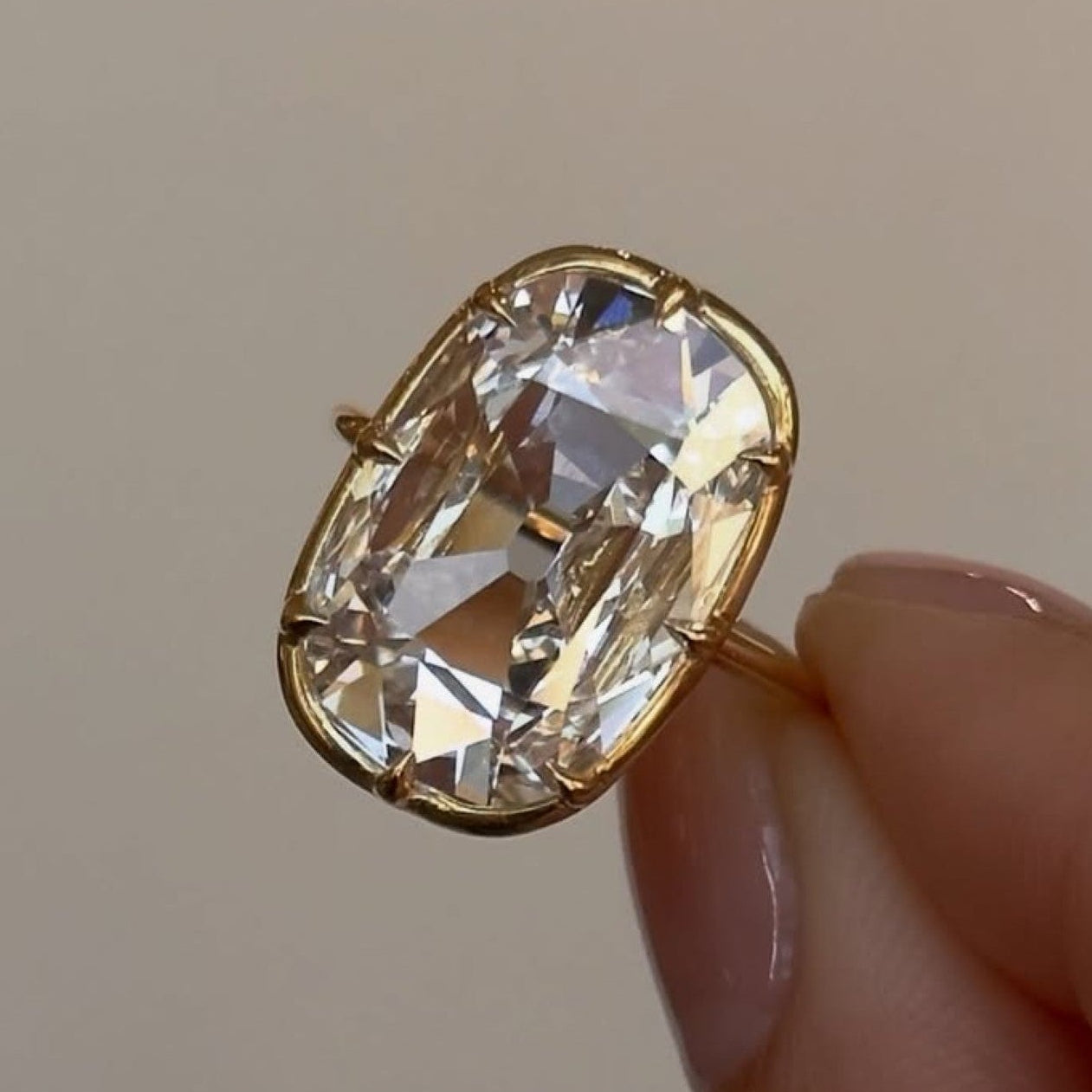 Old Mine Elongated Cushion Lab Grown Diamond Ring Vintage Style Engagement Ring Solid Gold Solitaire Ring