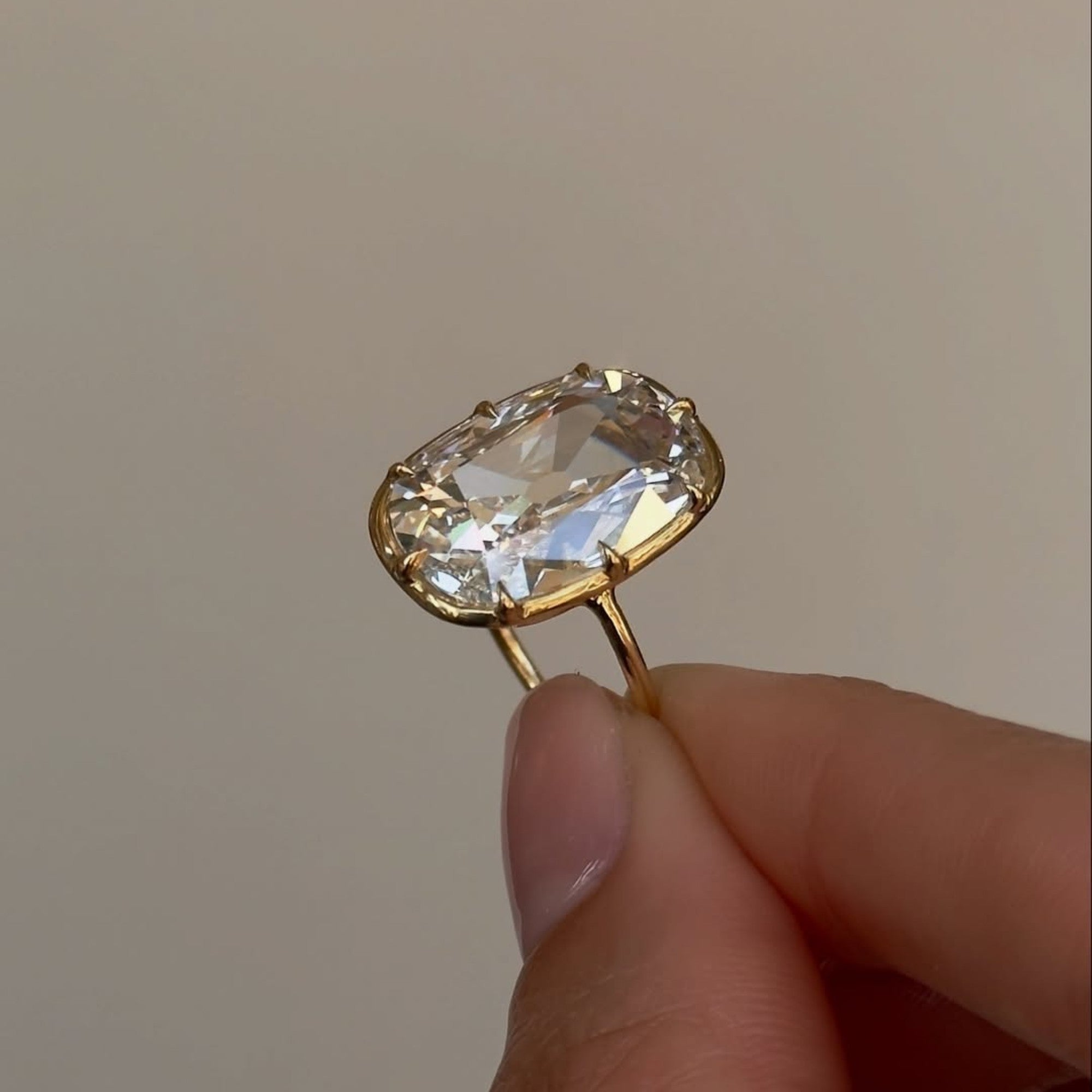 Old Mine Elongated Cushion Lab Grown Diamond Ring Vintage Style Engagement Ring Solid Gold Solitaire Ring