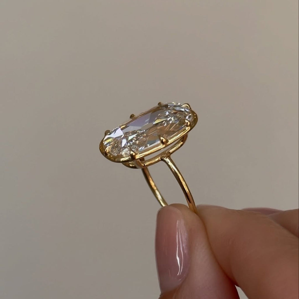 Old Mine Elongated Cushion Lab Grown Diamond Ring Vintage Style Engagement Ring Solid Gold Solitaire Ring