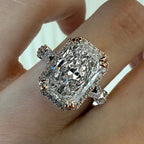 Halo Set Radiant Moissanite Engagement Ring Double Claw Prong Split Shank Ring Art Deco Wedding Ring Anniversary Ring For Women