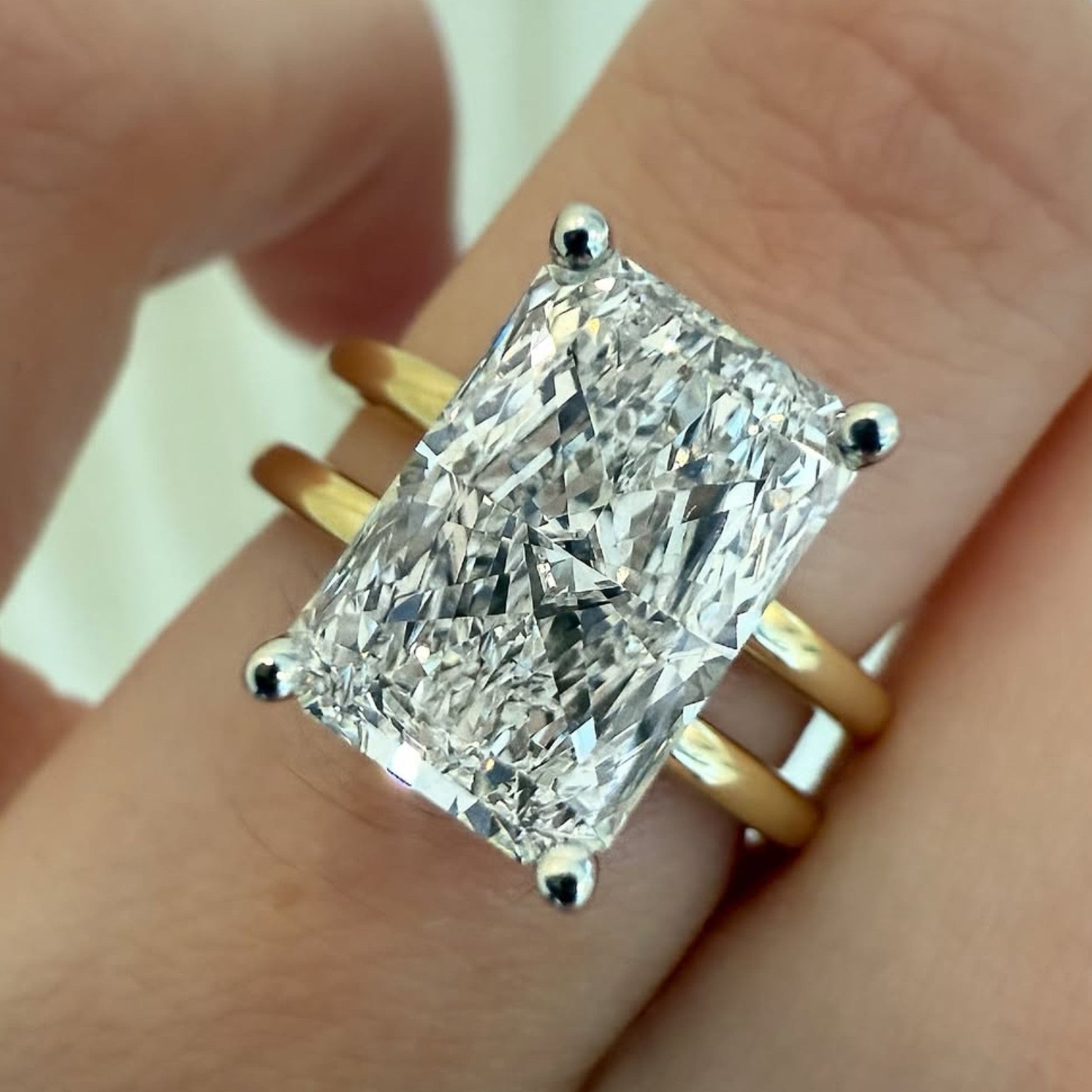 Double Band  Radiant Cut Lab Grown Engagement Ring Hidden Halo  Solitaire Ring Wedding Rings For Women Anniversary Ring