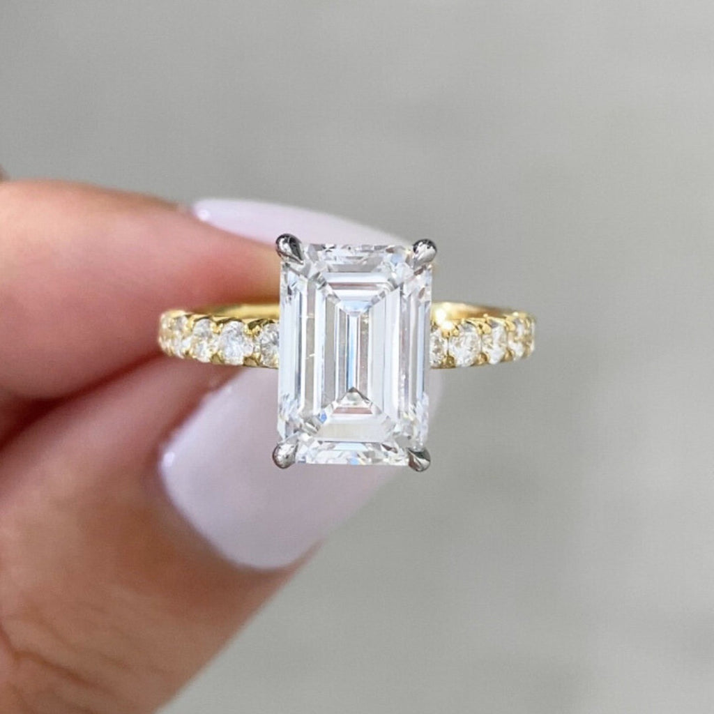 Emerald Cut Moissanite Engagement Ring Set  Bridal Set Wedding Ring With Matching Band Anniversary Ring Set Promise Ring Set