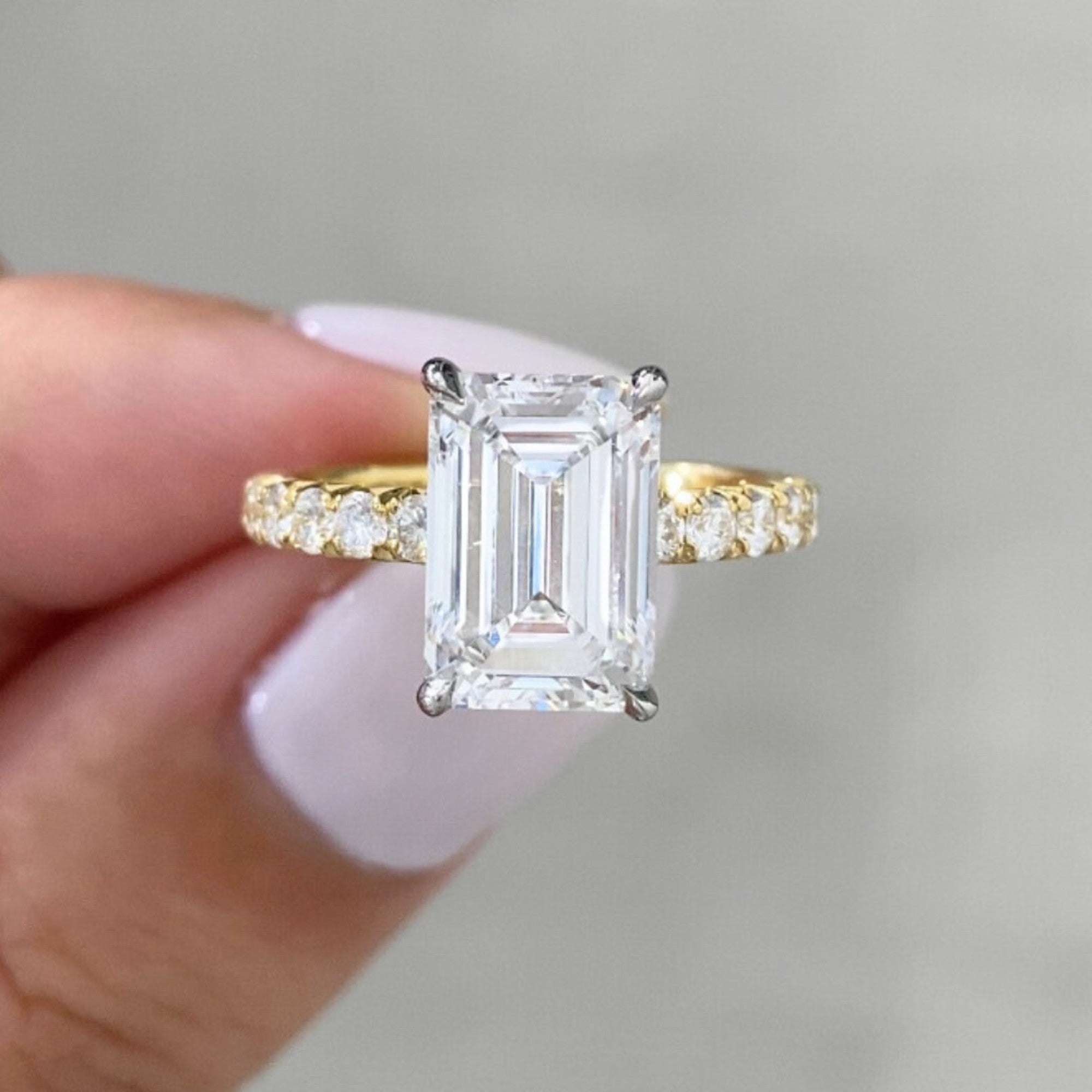 Emerald Cut Lab Grown Engagement Ring Set  Bridal Set Wedding Ring With Matching Band Anniversary Ring Set Promise Ring Set