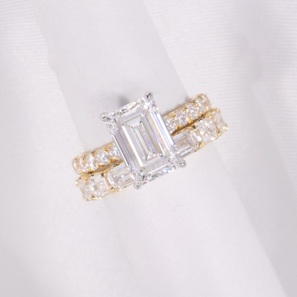 Emerald Cut Moissanite Engagement Ring Set  Bridal Set Wedding Ring With Matching Band Anniversary Ring Set Promise Ring Set