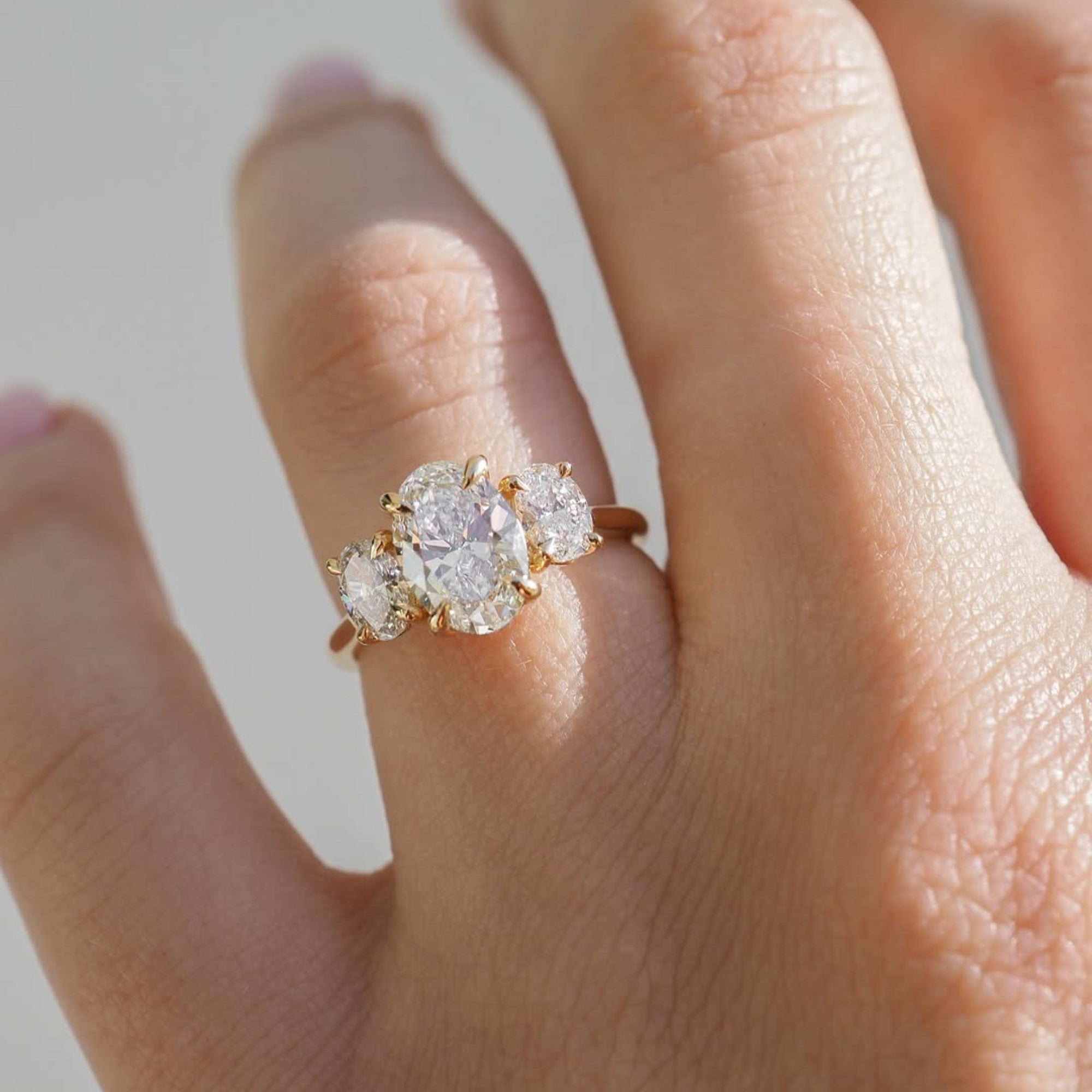 Three Stone Oval Cut Moissanite Engagement Ring Trilogy Diamond Ring Wedding Ring Past Present Future Anniversary Ring