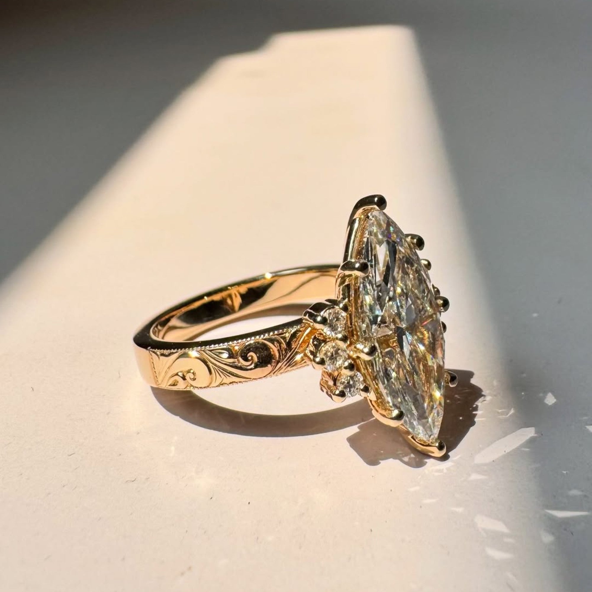 Art Deco  Marquise Cut Lab Grown Engagement Ring Cluster  Nature inspired Ring Vintage Wedding Ring Anniversary Ring