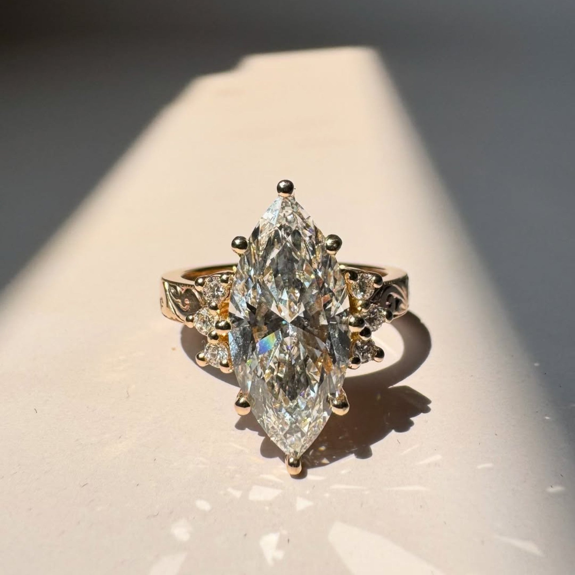 Art Deco  Marquise Cut Lab Grown Engagement Ring Cluster  Nature inspired Ring Vintage Wedding Ring Anniversary Ring