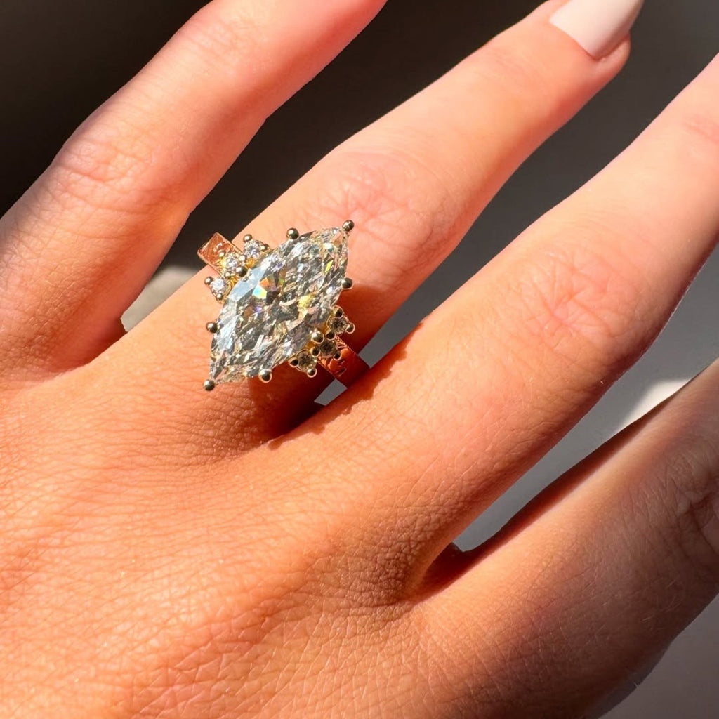 Art Deco Marquise Cut Moissanite Engagement Ring Cluster  Nature inspired Ring Vintage Wedding Ring Anniversary Ring