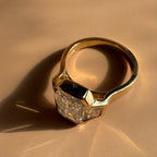 Bezel Set Emerald Cut Engagement Ring Three Stone Emerald Lab Grown Ring Wedding Ring Past Present Future Anniversary Ring