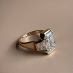 Bezel Set Emerald Cut Engagement Ring Three Stone Emerald Lab Grown Ring Wedding Ring Past Present Future Anniversary Ring